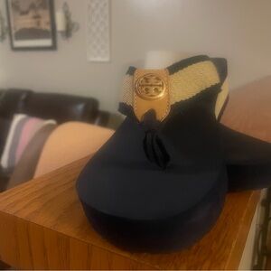 Tory Burch Navy and Tan Sandals